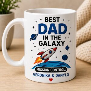Best Dad in the Galaxy personalized Father's Day mug with custom names
