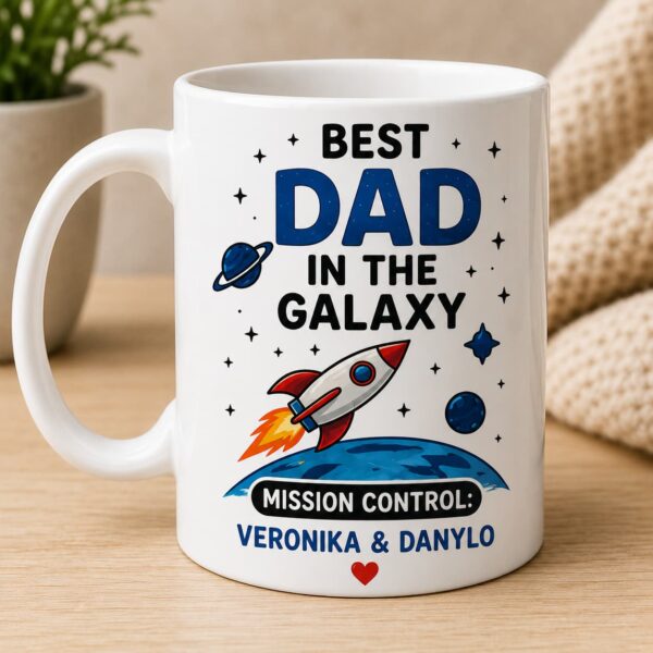 Best Dad in the Galaxy personalized Father's Day mug with custom names