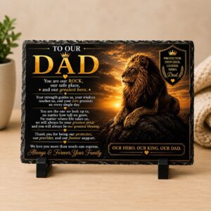 Personalized Lion Dad slate plaque printed on natural stone with custom names, message, or photo