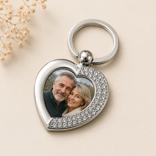 Personalized Heart Zinc Alloy Photo Keychain with Rhinestones