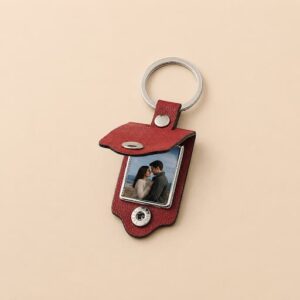 Aluminum Photo Keychain with Double-Layer Faux Leather