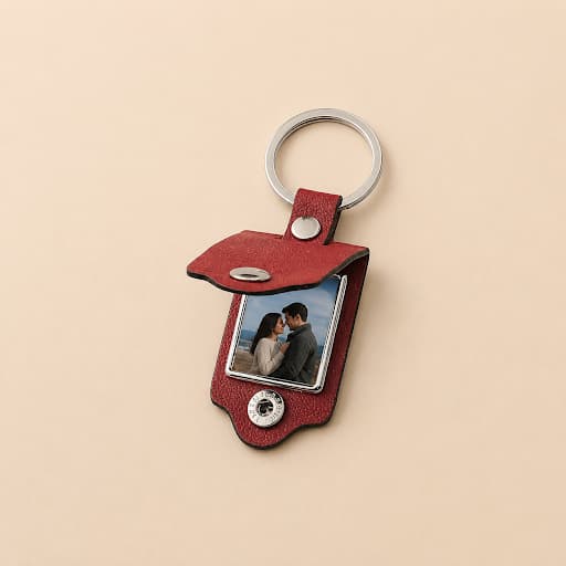 Aluminum Photo Keychain with Double-Layer Faux Leather