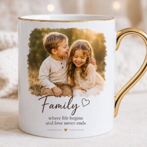 Bone China White Mug with Gold Rim & Handle – 11 oz