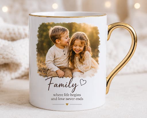 Bone China White Mug with Gold Rim & Handle – 11 oz