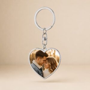 Heart-Shaped Metal Photo Keychain