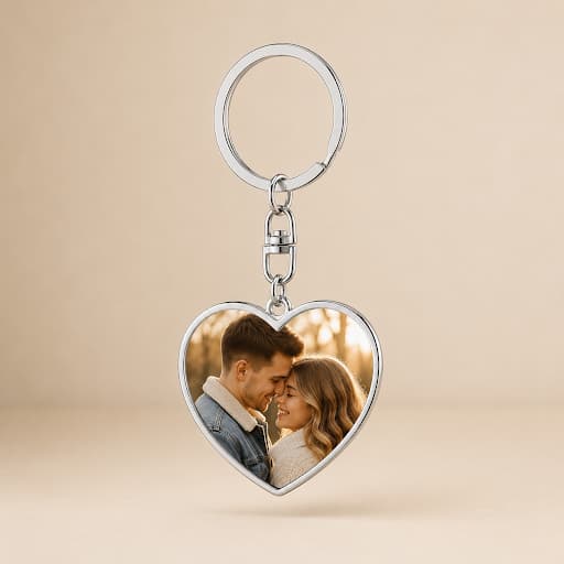 Heart-Shaped Metal Photo Keychain