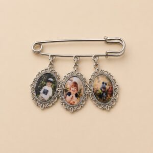 Personalized 3 Photo Brooch – Custom Family Photo Pin