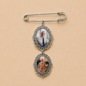 Personalized Double Photo Memorial Brooch