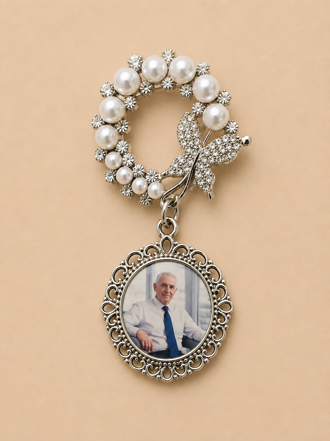 Personalized Memorial Photo Brooch With Butterfly