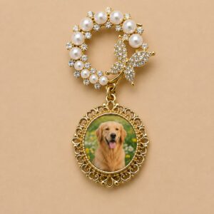 Personalized Photo Brooch with Pearls & Rhinestones