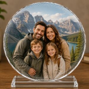 Personalized Round Crystal Photo with Stand