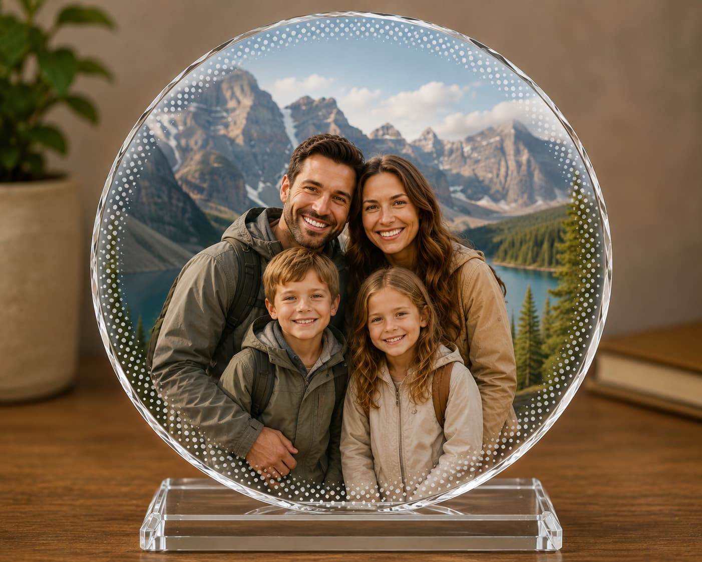 Personalized Round Crystal Photo with Stand