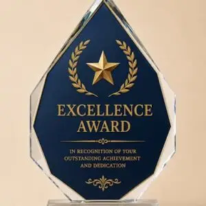 Personalized teardrop crystal excellence award with custom logo and text Edmonton