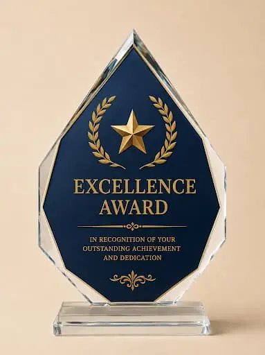 Personalized teardrop crystal excellence award with custom logo and text Edmonton
