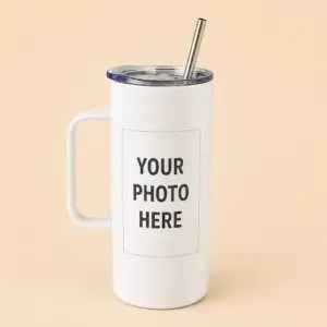 Personalized 20 oz insulated stainless steel tumbler with handle, lid and straw