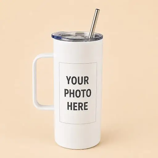 Personalized 20 oz insulated stainless steel tumbler with handle, lid and straw